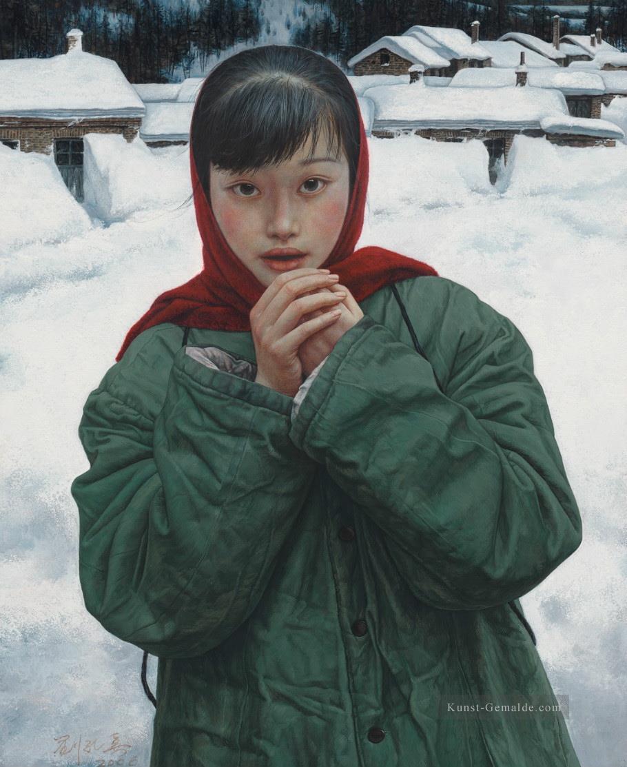 Schnee bei Frontier Chinesischen Mädchen Ölgemälde